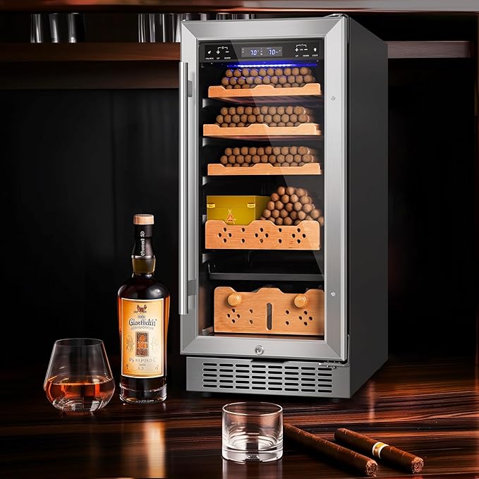 Electric Cigar Humidor, 15 Inch Upgraded Large Capacity Humidor Cabinet with Powerful Compressor, Digital LED Screen, Safety Lock, Smart Humidity & Temp Control, Gifts for Men-Ruum Studio Home