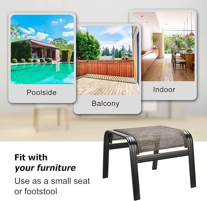 Patio Footstools Outdoor Foot Rest Aluminum Ottomans Samll Seat Wicker Furniture Patio Ottoman 2 Pieces Brown-Ruum Studio Home