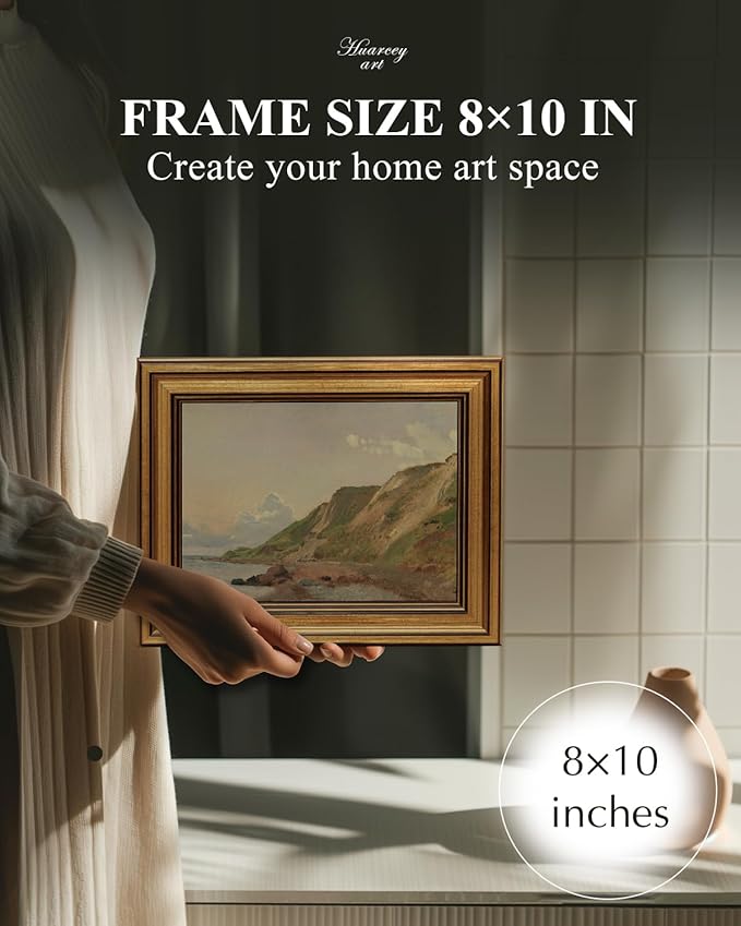 HUARCEY Gold Framed Vintage Wall Art for Living Room Canvas Coastal Wall Pictures Classic Landscape Painting Shelf Decor Natural Aesthetic Room Decoration Elegant Artwork Print for Bathroom, Bedroom-Ruum Studio Home