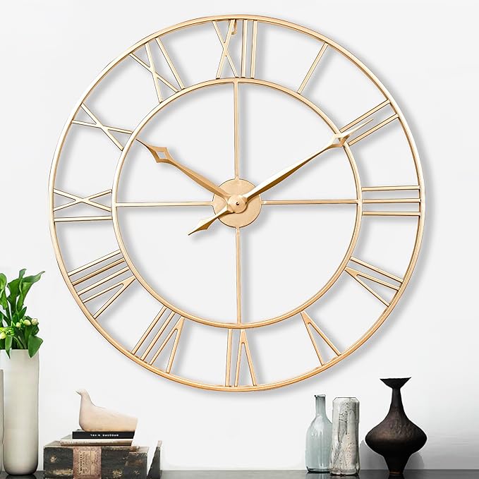 CLXEAST 30 Inch Wall Clock,Large Champagne Gold Metal Roman Numeral Wall Clock, Modern Wall Clocks for Living Room Decor,House Warming Gifts New Home-Ruum Studio Home