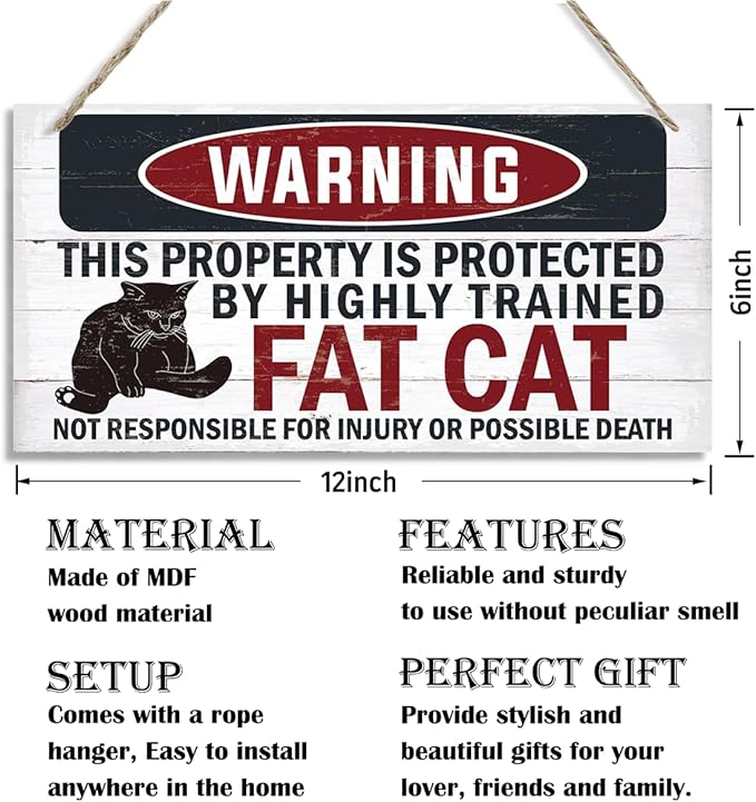 Funny Warning Signs, The Property is Protected By Highly Trained Fat Cat Sign, Decorative Wood Hanging Wood Plaque, Cute Cat Door Sign, Cat Owner Home Decor, Front Door Decor for Porch-Ruum Studio Home