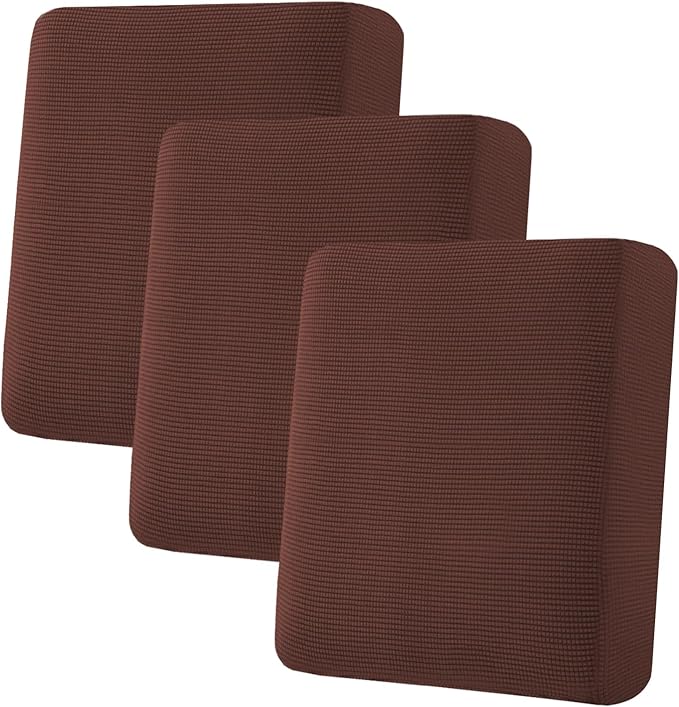 H.VERSAILTEX Super Stretch Individual Seat Cushion Covers Sofa Covers Couch Slipcover Sets Thick Jacquard Textured Twill Fabric (3 Piece Sofa Cushion Covers, Burnt Brick)-Ruum Studio Home