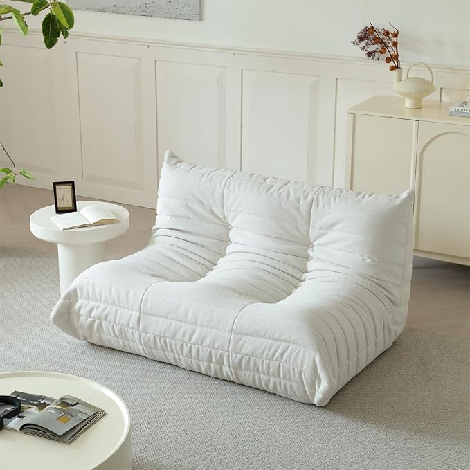 Luxury Sofa Couch Chair, Lazy Floor Seating, Fireside Bean Bag Chair, Ergonomic Tatami Sofa Lounger for Living Room, Bedroom, Office, Loveseat, White-Ruum Studio Home