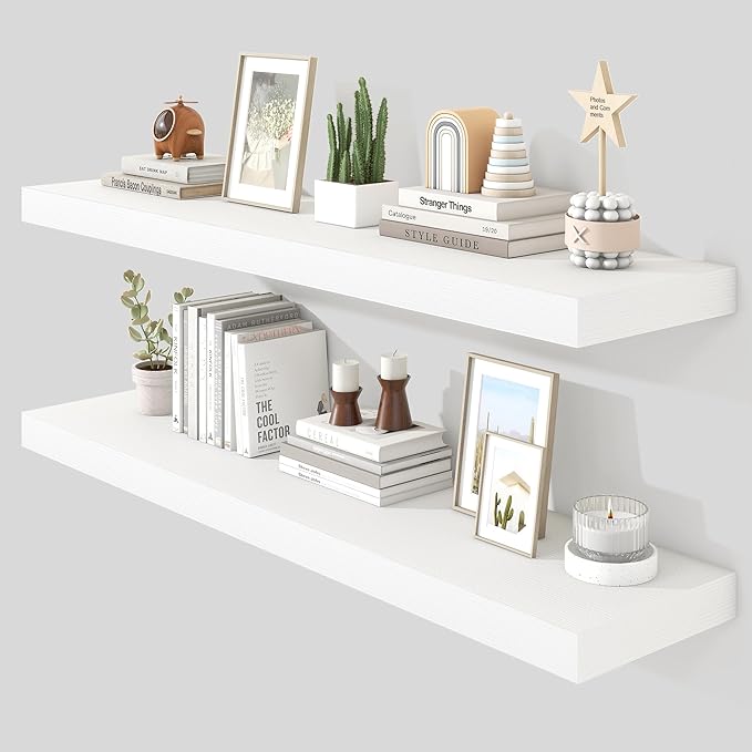 Heimlove 48" White Floating Shelves for Wall,10 Deep Rustic Wood Display & Storage Wall Shelves with Heavy Duty Brackets for Bathroom,Bedroom,Kitchen,Living Room,Office,Set of 2-Ruum Studio Home