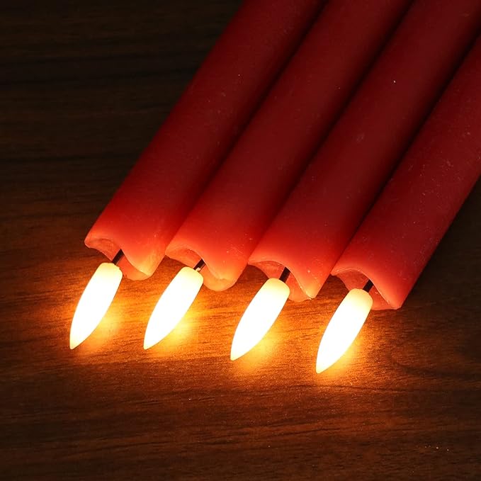 GenSwin Flameless Red Taper Candles Flickering with 10-Key Remote, Battery Operated Led Warm 3D Wick Light Window Candles Real Wax Pack of 6, Christmas Home Wedding Decor(0.78 X 9.64 Inch)-Ruum Studio Home