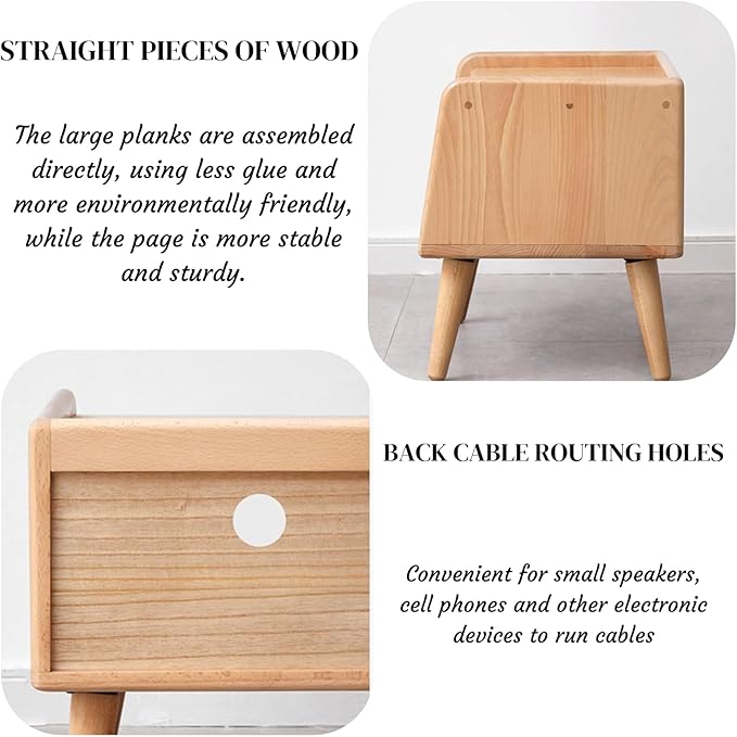 Small Nightstand, 100% Solid Oak Wood Bedside Table, Mid Century Modern Nightstand with Open Storage,Storage Cabinet for Bedroom (2pc Natural Color)-Ruum Studio Home