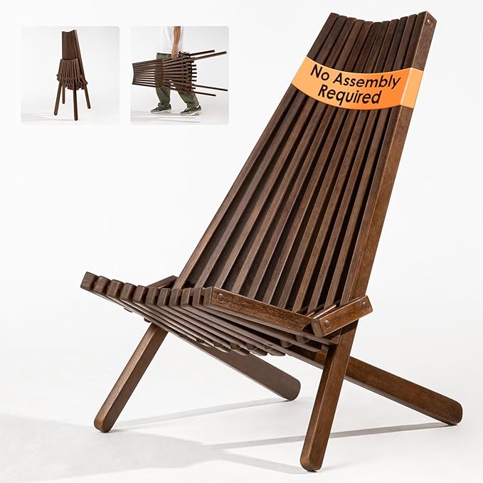 IDZO Elina FSC Eucalyptus Tamarack Chair, 300Lbs Capacity Modern Adirondack Style, Wooden Folding Seat, for Fire Pit Outdoor & Indoor - Cinnamon, Single-Ruum Studio Home