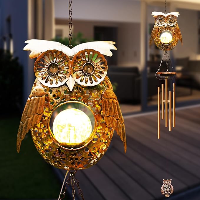 Wind Chimes Outdoor Indoor Decor: Birthday Gifts for Mom Grandma - Outside Lights for Garden Yard Patio Porch(Owl)-Ruum Studio Home