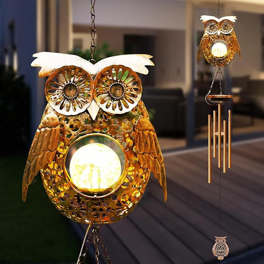 Wind Chimes Outdoor Indoor Decor: Birthday Gifts for Mom Grandma - Outside Lights for Garden Yard Patio Porch(Owl)-Ruum Studio Home