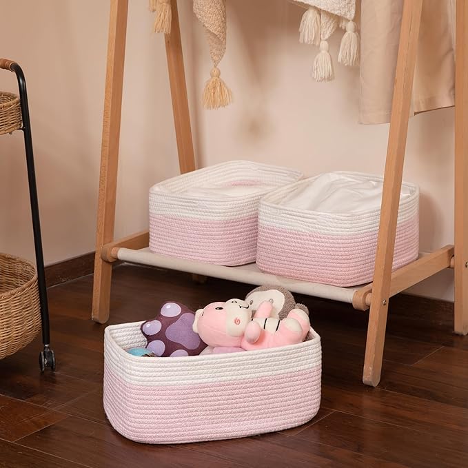 Storage Baskets for Organizing 3 Pack, Woven Baskets for Shelves, Closet Organizer Bins Empty Gift Basket Toy Storage for Toys, Books, Towels, Clothes, 15"x11.42"x6.7", Pink-Ruum Studio Home