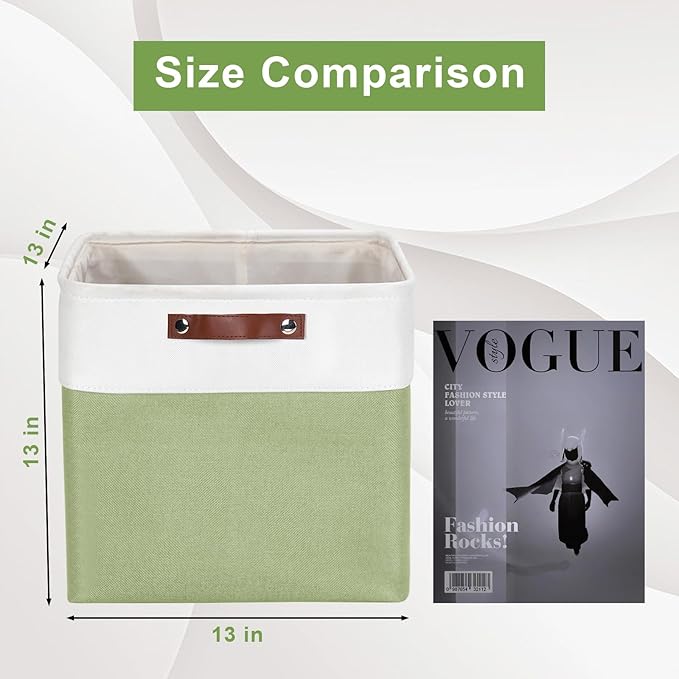 13x13 Cube Storage Bins, Collapsible Fabric Storage Box, 4 Pack Closet Baskets with Handles for Organizing, Shelf, Toys, Clothes, Home, Office, Nursery (Green&White)-Ruum Studio Home