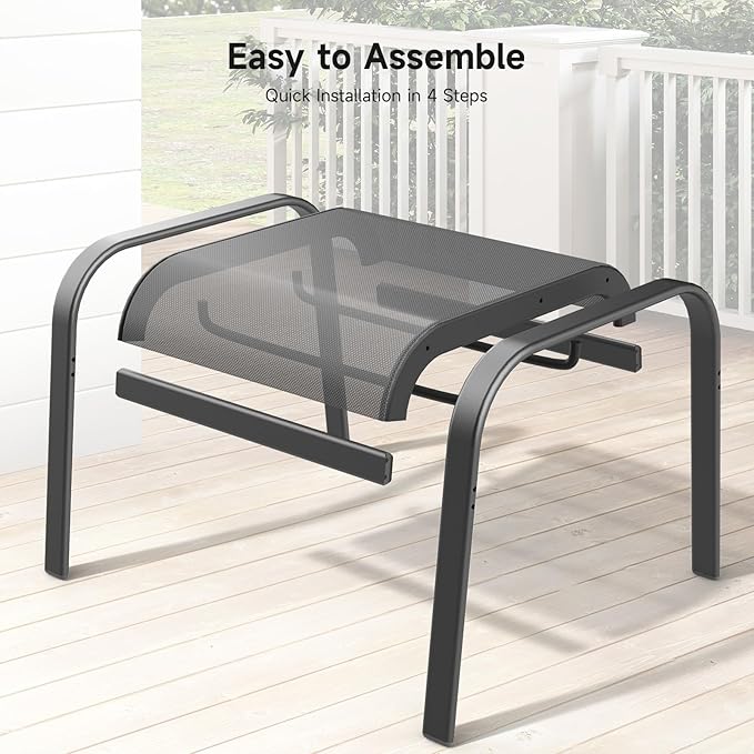 Outdoor Ottoman Set of 2, All Weather Outdoor Foot Stool with Supportive Textliene and Metal Frame, Stackable Oversized Outdoor Foot Rest for Furniture Patio Garden Pool, Grey-Ruum Studio Home