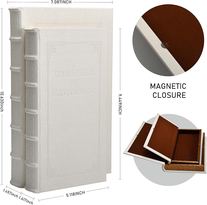 Decorative Books with White Faux Leather,Decorative Book Box for Home Decor, Display,Coffee Table Books Decor,Hotel Home Bookshelf Décor Book (YD-C104 L+S)-Ruum Studio Home