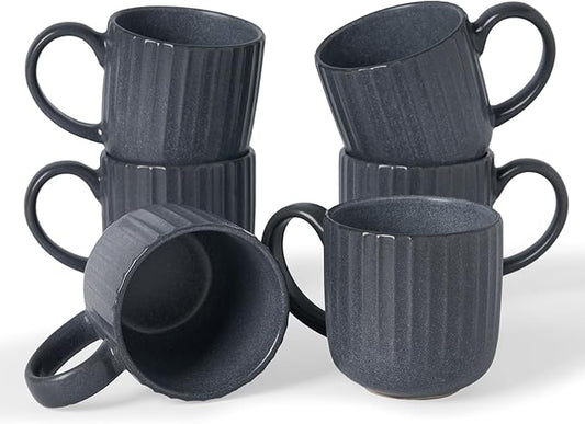 famiware Coffee Mugs Set of 6, Starlight 11 oz Mug Cup Set with Handle for Coffee, Tea, Cocoa, Milk - Ceramic Stoneware Mug Set, Matte Black Grey-Ruum Studio Home