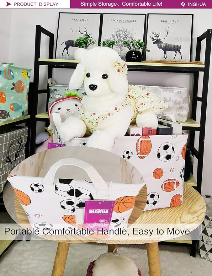 Rectangular Storage Basket Fabric Organizer Bin for Toys,Books,Clothes,Gifts,Pets-Perfect for Home,Office,Nursery,Dorm,Shelf(Rec ball game)-Ruum Studio Home