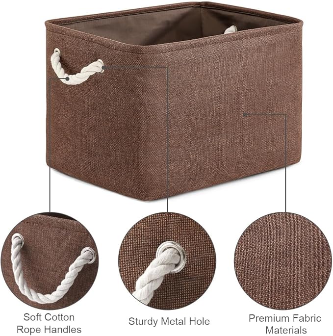 TheWarmHome Organization and Storage Basket for Shelves - 3 Pack 16x12x12 inch Fabric Storage Cubes, Cube Storage Bin for Organizing Closet Cloth Organizer Gift Toy (White & Brown)-Ruum Studio Home