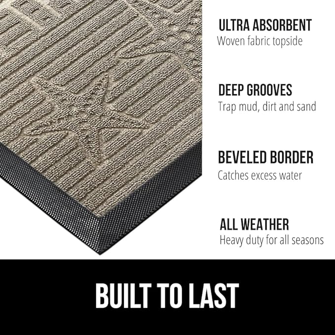 GORILLA GRIP 100% Waterproof All-Season WeatherMax Doormat US Designed Natural Rubber, Stain and Fade Resistant, Low Profile Indoor Outdoor Door Mats, Easy Clean Patio Mat, 17x29, Sand Beach-Ruum Studio Home
