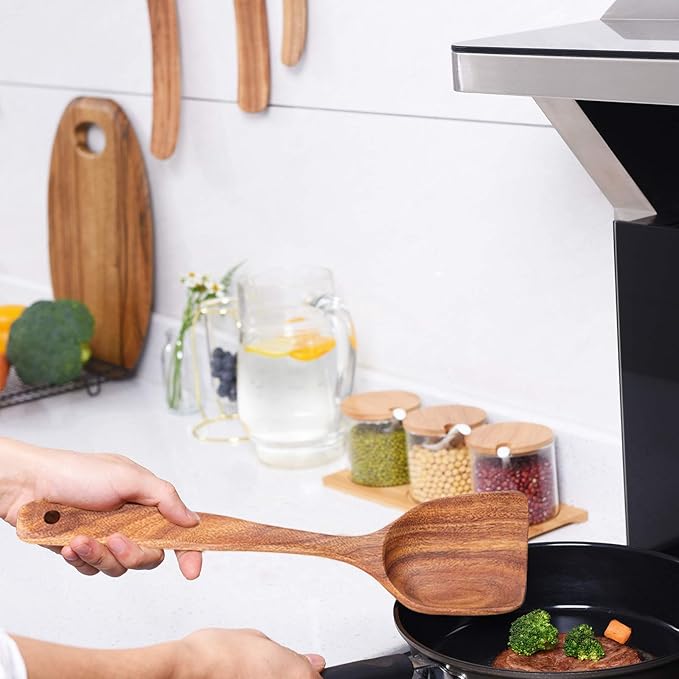 Wooden Kitchen Utensils Set,GUDAMAYE 6 PCE Wooden Spoons for Cooking,Wooden Cooking Utensils,Natural Teak Wooden Spoons For Non-stick Pan-Ruum Studio Home