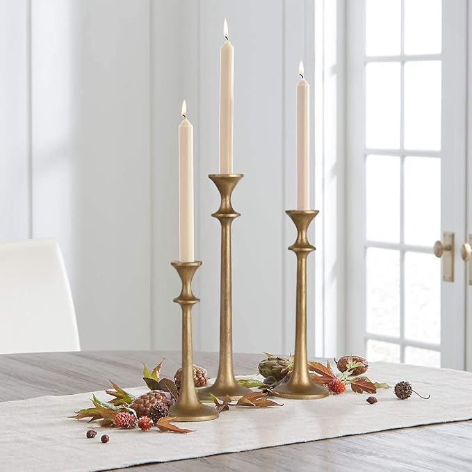 Iron Taper Candle Holder - Set of 3 Decorative Candle Stand - Candlestick Holder for Wedding, Dinning, Party - Antique Brass-Ruum Studio Home