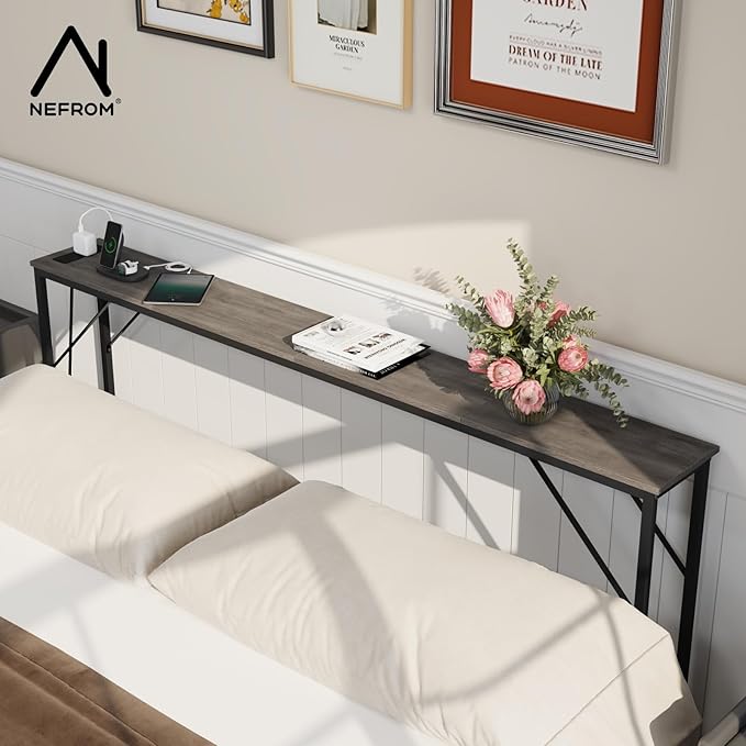 63'' Console Table, Skinny Entryway Table with Fast-Charging Station, Narrow Long Sofa Table, Behind Slim Couch Table for Entrance, Hallway, Living Room Decor ST-GY160-1-Ruum Studio Home