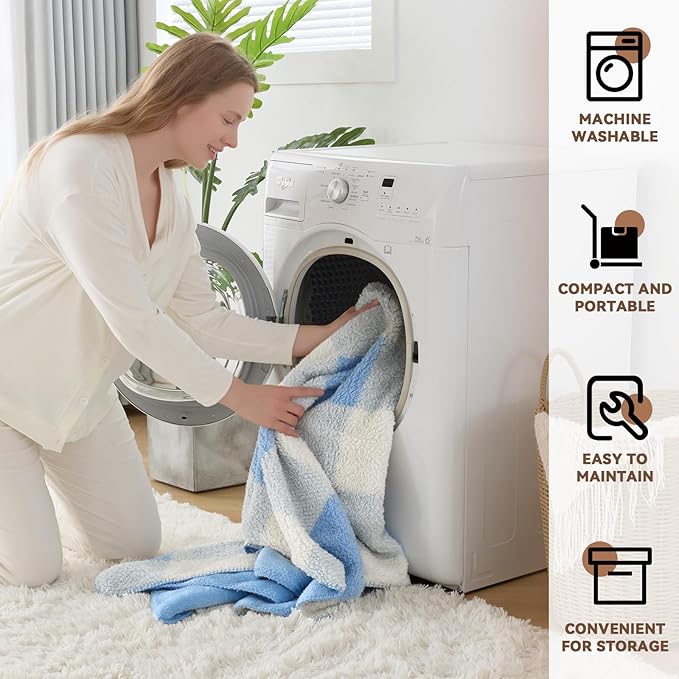 LURKA Checkered Sherpa Fleece Throw Blanket - Extra Thick and Warm Winter Soft Fuzzy Plush Blanket for Couches, Beds & Pets, Glacier, 50x60 Inches-Ruum Studio Home