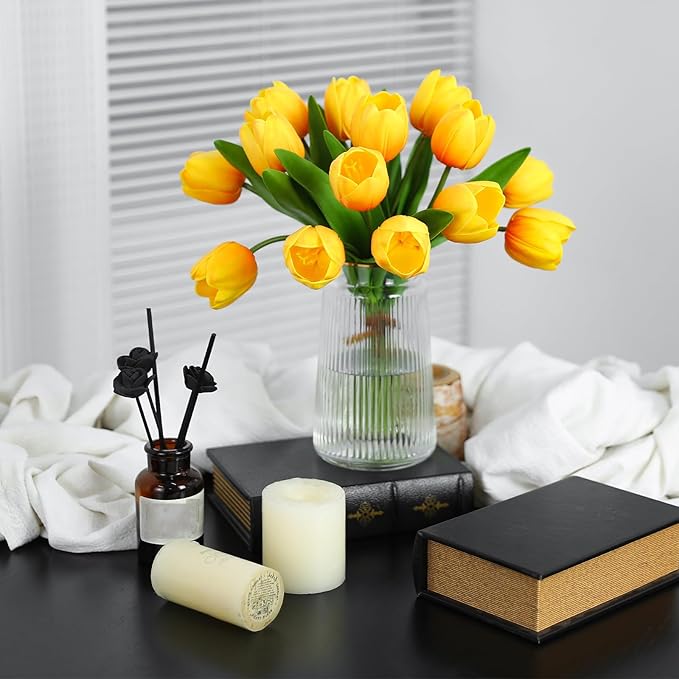 Orange Artificial Tulips, 2 Bundles 14Pcs, Fake Tulips Artificial Flowers, 2 x 2.4 Inch Large Flower Head Big Tulip, Easter Valentine's Day Mother's Day Home Decoration Flowers-Ruum Studio Home