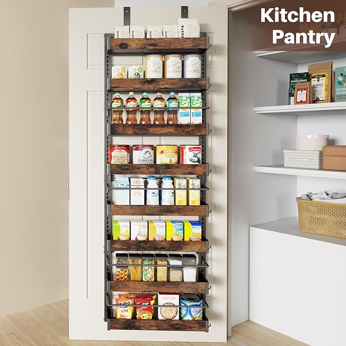 8 Tier Over The Door Pantry Organizer, 2 IN 1 Wall Mount or Metal Hanging Spice Rack for Pantry Organizers and Storage, Seasoning Shelves，Adjustable Basket with Hooks for Kitchen, Bathroom,Laundry-Ruum Studio Home