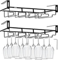 AUHOKY 2Pcs Adjustable Under Cabinet Stemware Metal Glass Holder, Hanging Wine Glass Storage Hanger Organizer for Shelf Kitchen Bar Decor(4 Rows, Black)-Ruum Studio Home