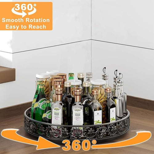 10" Lazy Susan Organizer Turntable,360 Rotating Spice Rack Lazy Susan for Cabinet Dining Table Top Countertop Pantry Kitchen Cupboard Vanity Bathroom Refrigerator Black-Ruum Studio Home