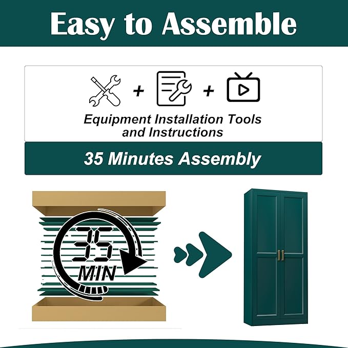 Kitchen Pantry Cabinet,71”Green Metal Pantry Storage Cabinets with Doors and 4 Adjustable Shelves,Kitchen Cabinet with 2 Gold Handles,Tall Cabinet for Livingroom, Bathroom-Ruum Studio Home