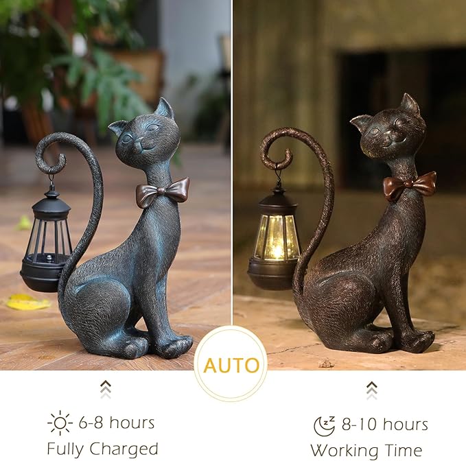 Whimsical Outdoor Cat Statues with Solar Garden Lantern:Cat Garden Statues for Outside Fall Decor Clearance,Outdoor Figurine for Yard Art Lawn Ornaments Patio Balcony Home House - Birthday Gifts-Ruum Studio Home