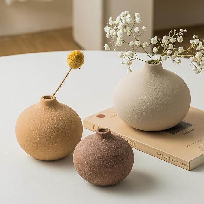 Ceramic Vase Set of 3, Bud Vases for Modern Farmhouse Home Decor, Cute Vases, Small Flower Vases for Dining Table Centerpieces,Living Room,Shelf,Mantel and Entryway Display-Ruum Studio Home