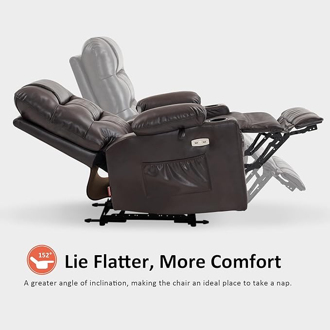 MCombo Zero Gravity Power Recliner Chair with Heat and Vibration Massage, Reclining Chair with USB Ports, Cup Holders for Living Room, Faux Leather PR621 (Brown)-Ruum Studio Home