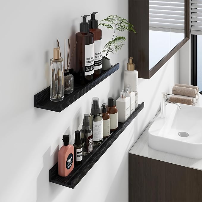 Floating Picture Ledge Shelves 72 Inch Solid Oak Wood Set of 2, Rustic Wall Storage Shelves with Lip, Kids Bookshelf, Photo & Picture Ledge Shelves for Bedroom, Living Room, Kitchen-Ruum Studio Home