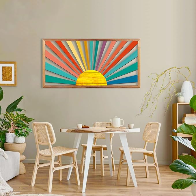 IARTTOP Large Boho Sun Wall Art Framed Wooden Art Wall Decor Sun Geometric Line Sunshine Wall Art for Living Room Bedroom Office 16"" x32, red-Ruum Studio Home