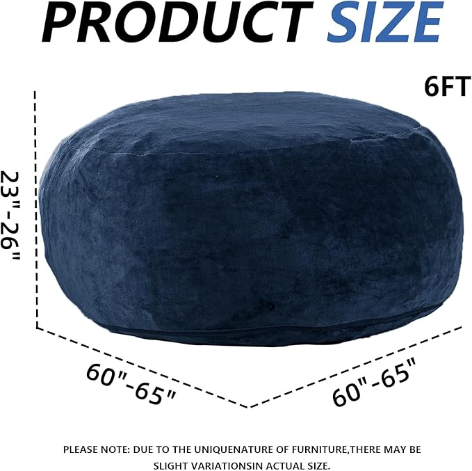 6FT,Oversized Bean Bag Chairs for Adults,Giant beanbag with Filler Included，Fluffy Memory Foam,Soft and Comfy Corduroy Fabric,Gaming Chairs Suitable for Living Room and Bedroom (Blue, 6 Foot)-Ruum Studio Home