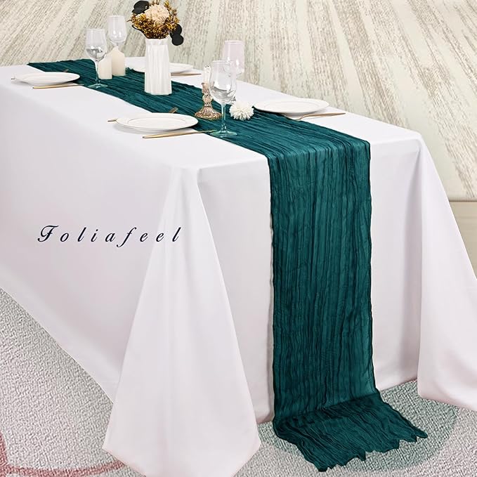 6 Pack Teal 10FT Cheesecloth Table Runner Rustic Gauze Cheese Cloth Table Runner for Wedding Bridal Baby Shower Table Decorations Boho Fabric Sheer Birthday Party Table Decor 20 x 120 Inch Long-Ruum Studio Home