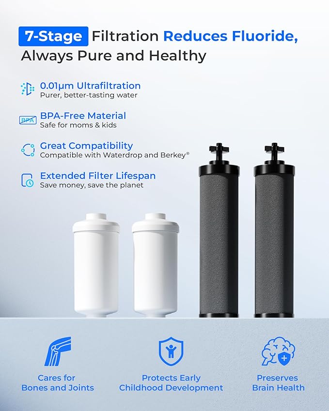 [New Upgraded Ultrafiltration] Waterdrop Black and Fluoride Water Filter, Replacement for Berkey® Black Purification Elements, Berkey® Gravity Water Filter System-Ruum Studio Home