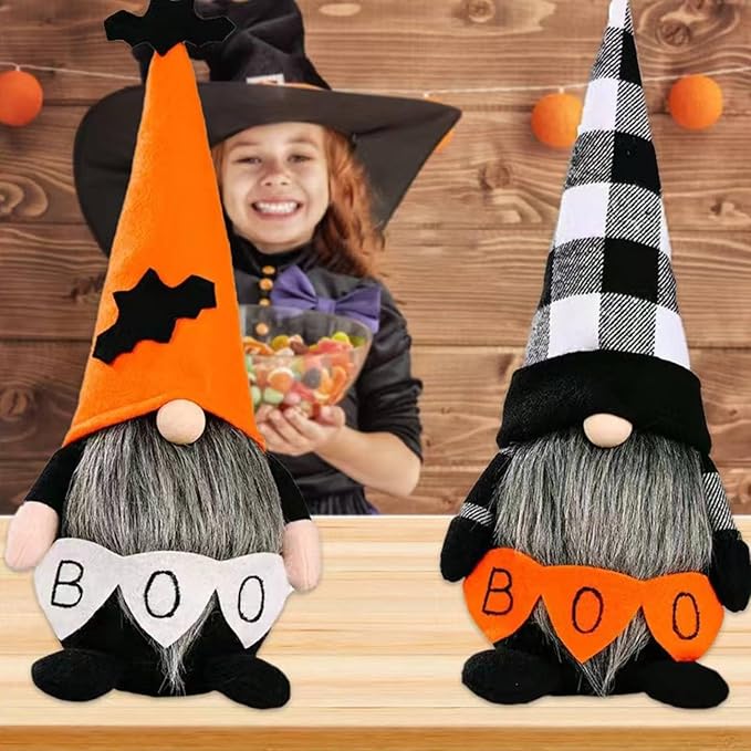 Halloween Gnomes Plush Decor, Witch Scandinavian Tomte Nisse Gnome Swedish Table Decorations, Handmade Plush Elf Dwarf for Home Stuffed Gnomes Gifts for Women, Black-Ruum Studio Home