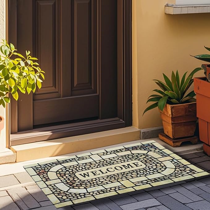 Door Mat Welcome Mat, Heavy Duty Door Mat 17.7 x 29.5 Inch Front Door Mat Rug Doormat for Outdoor Entrance Home Non-Slip Rubber Rug for Front Door, Outside, Entryway, Patio (Yellow Welcome)-Ruum Studio Home