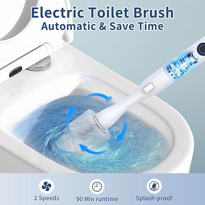 Electric Toilet Brush, HKFIF Toilet Brush with Holder, 360 Degree Powerful Cleaning Easily Eliminate Stains and Residue, 2 Speeds Rechargeable Motorized Toilet Scrubber-Ruum Studio Home