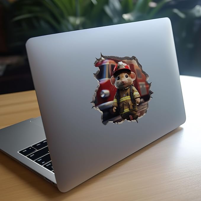 Firefighter Mouse in Mouse Hole Decal - Mouse Hole 3D Wall Sticker-Ruum Studio Home