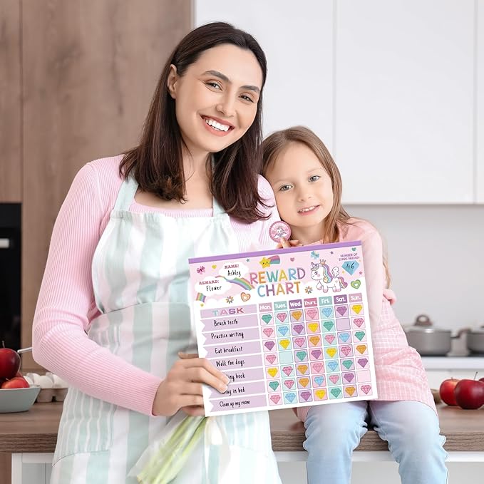 Reward Chart for Kids,Magnetic Behavior Chore Chart for Kids at Home,26 Little Hose Chore Charts,1960 Diamond Stickers,56 Reward Stickers,Incentive Chart to Develop Responsibility and Good Habits,Pink-Ruum Studio Home