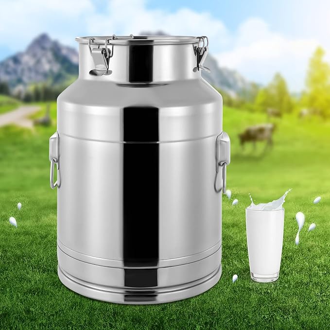 304 Food-Grade Stainless Steel Ice Bucket with Lid, 28L/7.4Gallon Good Sealing Storage Canister Milk Bucket Milk Can for Coffee, Tea, Water, Milk, Soup-Ruum Studio Home