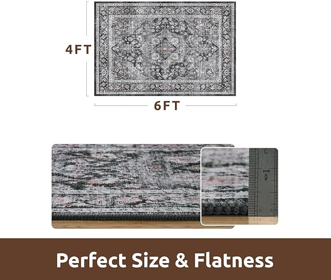 AMOAMI-4X6 Area Rugs for Living Room -Soft Vintage Bedroom Rug-Non Slip Washable Rug-Throw Rugs for Living Room Bedroom Bedside Dining Room Office Dark Grey & Black-Ruum Studio Home