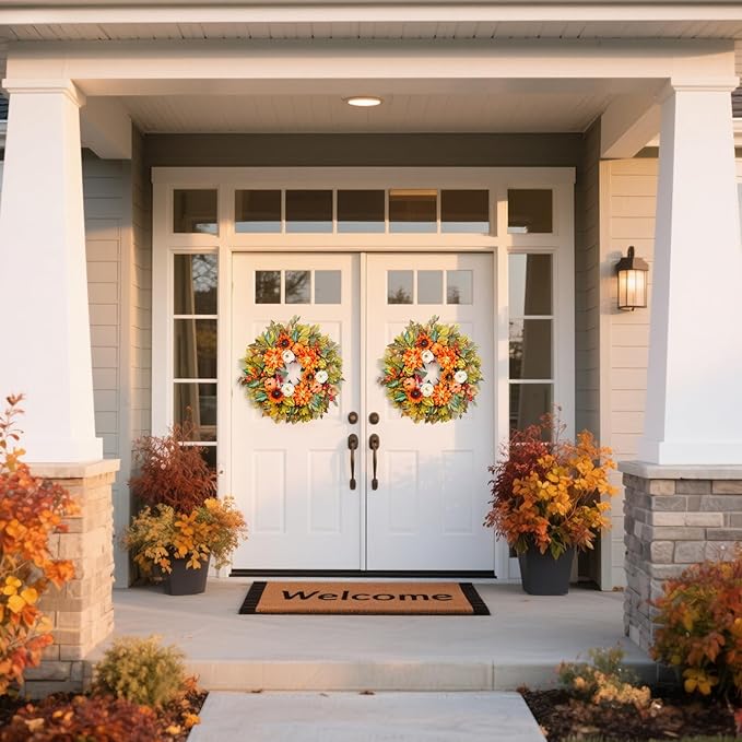 Fall Wreath for Front Door, 24 Inch Autumn Wreath with Pumpkins, Peony, Sunflowers & Dahlias, Fall Decorations for Home, Artificial Flowers Harvest and Thanksgiving Indoor & Outdoor-Ruum Studio Home