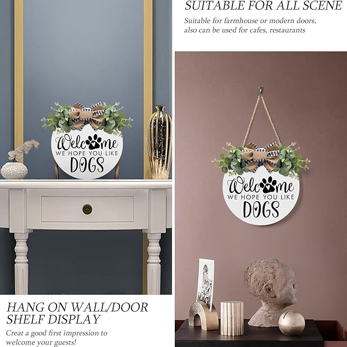 Asoulin Welcome Wreath 'We Hope You Like Dogs' Spring Decor Farmhouse Door Sign for Front Door Decor - Welcome Wreath Hanging Sign for Dogs Lovers Housewarming Gift-Ruum Studio Home