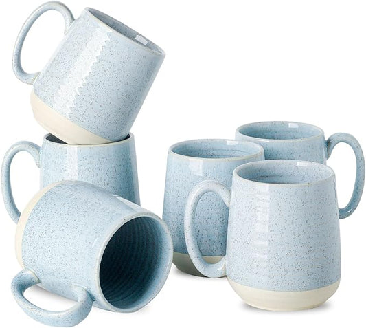 Hasense Porcelain Coffee Mugs Set of 6, 15 Ounce Large Ceramic Coffee Cups Set with Handle for Latte, Tea, Cocoa and Hot Chocolate, Sky Blue Coffee Mugs for Men and Women, Microwave Safe-Ruum Studio Home