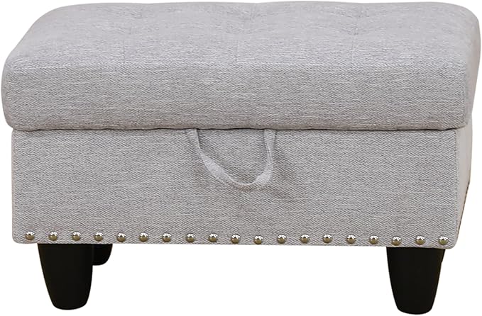 Ottoman Rectangular Storage Ottoman Bench, Flannel Footrest Stool Footstool with Lid for Living Room, Bedroom, Entryway, Gray White, 28.5"x19"x17.5"-Ruum Studio Home