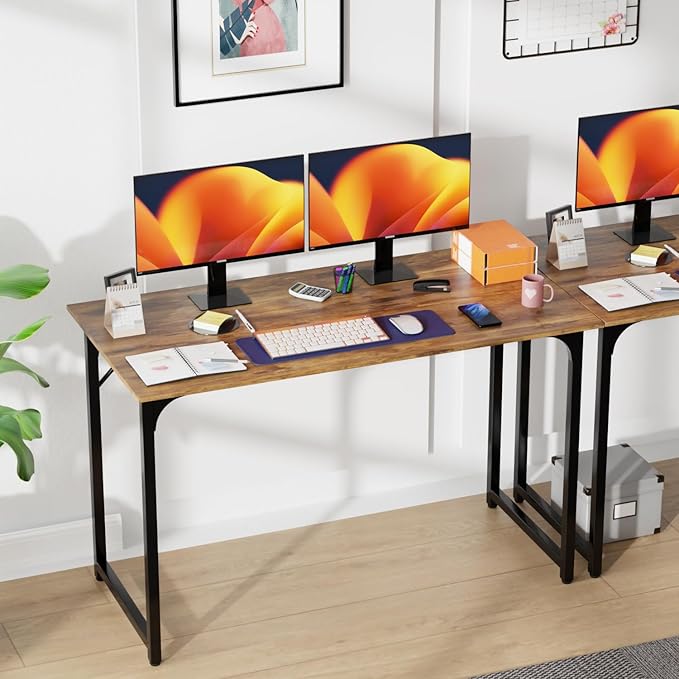 PayLessHere | 47 Inch Computer Desk | Brown | Office Desk with Metal Frame, Adjustable Feet | Water-Resistant, Scratchproof Surface | Sturdy Writing Table for Home Office or Study | Pack of 2-Ruum Studio Home